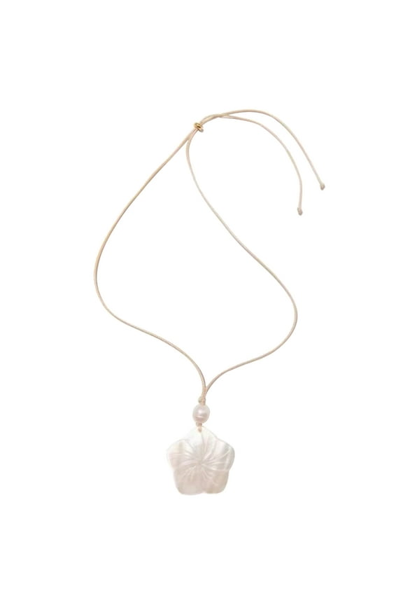 Long Rope Chain Flower Necklace Plum Blossom Shell Pendant Clavicle Chain Holiday Natural Shell Necklace Jewelry Gift