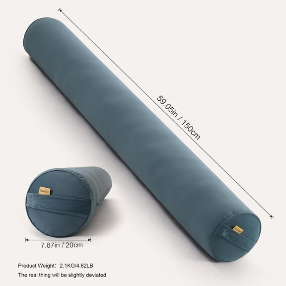 Long Round Body Pillow for Adults – Bolster Pillow for Bed, Cervical Roll Pillow, Firm Support for Sleeping, 59 x 7.87 Inches, Slate Blue