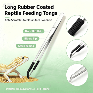 Long Rubber Coated Reptile Feeding Tongs, Anti-Scratch Stainless Steel Tweezers, Reptile Tank Aquarium Live Food Feeding Tool