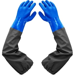 Long Rubber Gloves Elbow Length Chemical Resistant Gloves with Cotton Lining Waterproof Gloves, 25 inches, Large