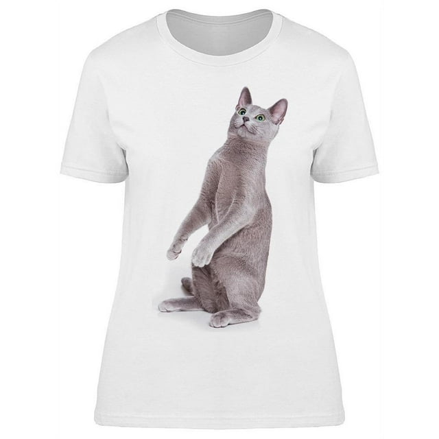 Long Russian Blue Cat Playing T-Shirt Women -Image by Shutterstock, Female 3X-Large