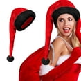 thumbnail image 1 of Long Santa Hat with Plush Brim for Adults Christmas Santa Hat (Watermelon Red One Size), 1 of 2