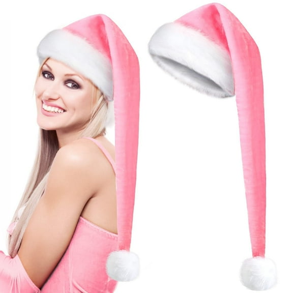 Long Santa Hats Christmas Adults Funny Plush Hats for Women Xmas Party Decor,(Pink)