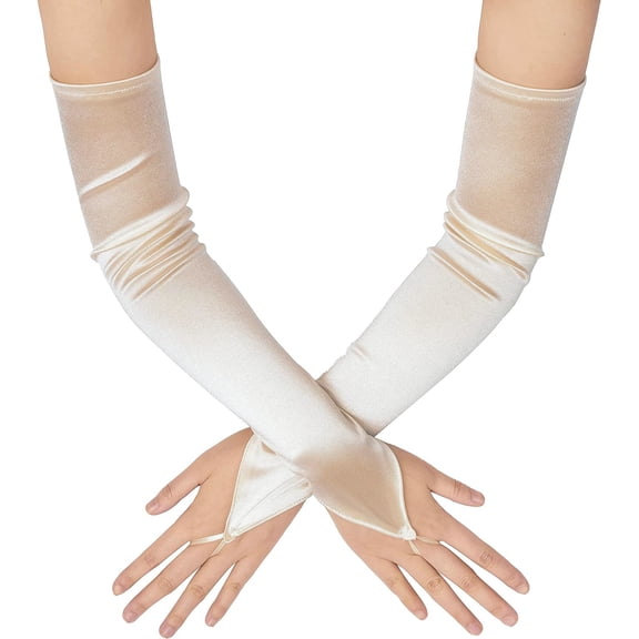 Long Satin Fingerless Gloves Women Evening Bridal Gloves for Wedding Party Christmas Gloves