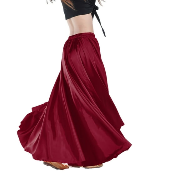 Long Satin Full Circle Belly Dance Gypsy Skirt Carnival Bottoms Burgundy