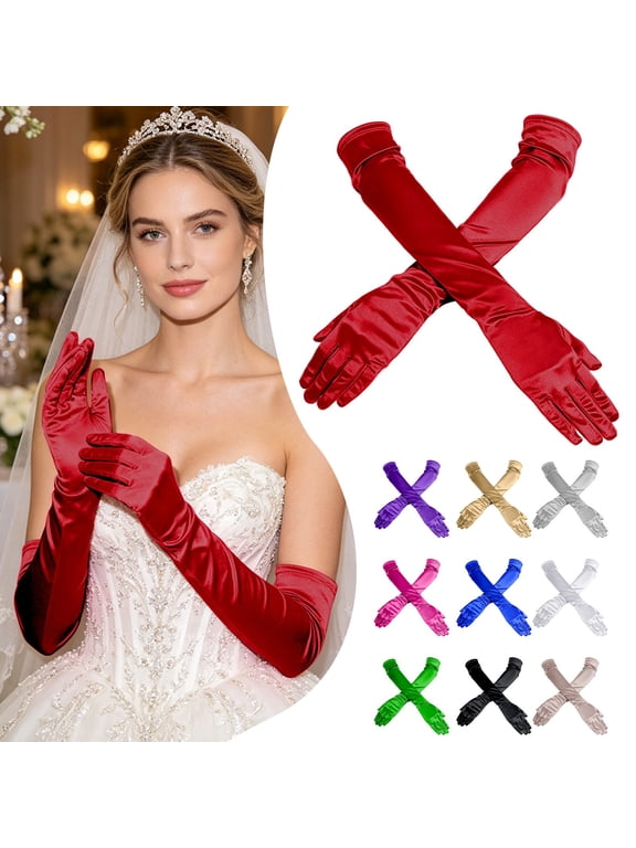 Long Satin Opera Gloves for Women Wedding Prom Halloween Formal Elegant