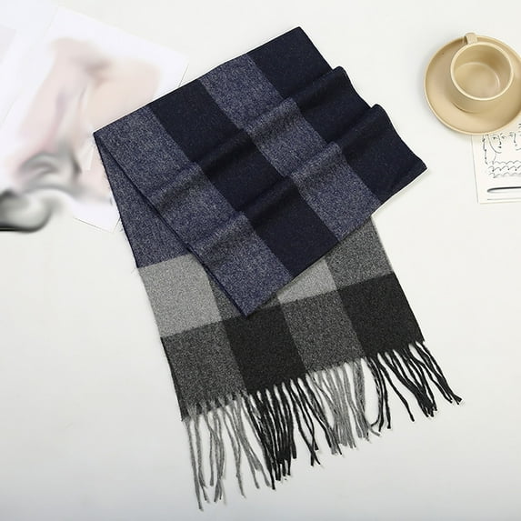 Long Scarf for Men Cold Weather Shawls Mens Trendy Vintage Plaid Printed Tassels Thermal Warm Fall Winter Scarves