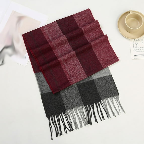Long Scarf for Men Cold Weather Shawls Mens Trendy Vintage Plaid Printed Tassels Thermal Warm Fall Winter Scarves