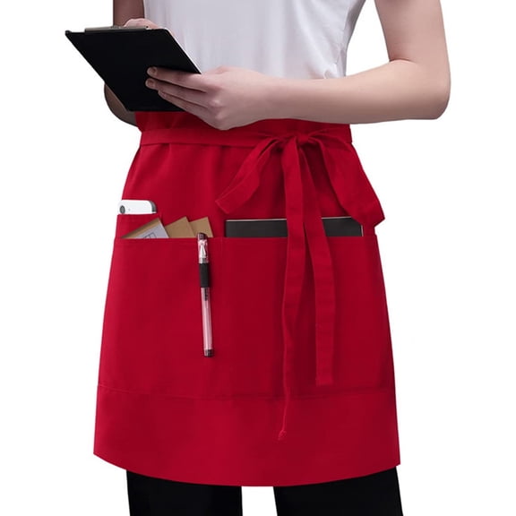Long Server Apron with 3 Pockets Bistro Half Aprons for Men Women Waiter Waitress Chefs Apron Waterproofs Waist Apron