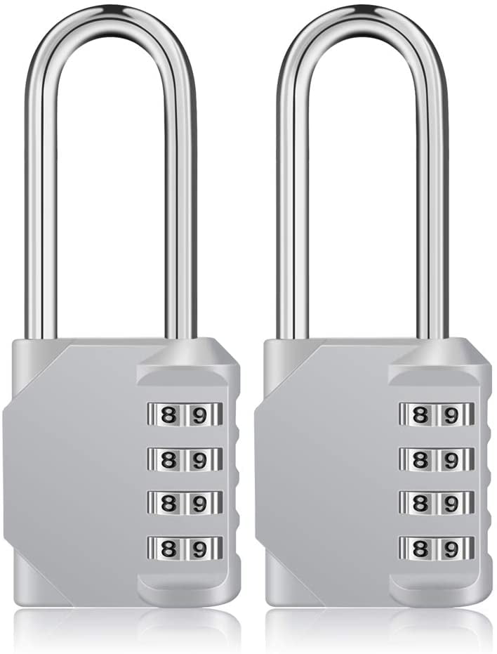 4-Digit Combination Lock With Long Shackle - Waterproof Padlock For Gym, School, Locker, Gate, Fence & Storage