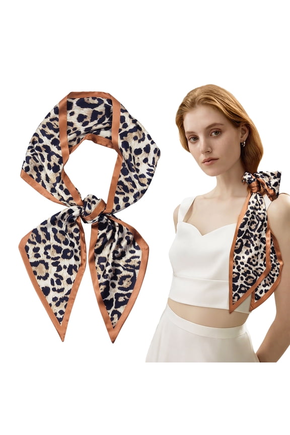 Long Shawl Scarves for Women Leopard Pattern Wrap Scarf 15*150CM Silk Satin Headscarf Thin Headbands