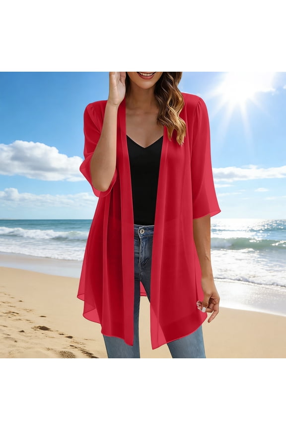 Long Sheer Chiffon Cardigans for Women Half Sleeve Light See Through Dusters Casual Loose Kimono Cardigan Capes