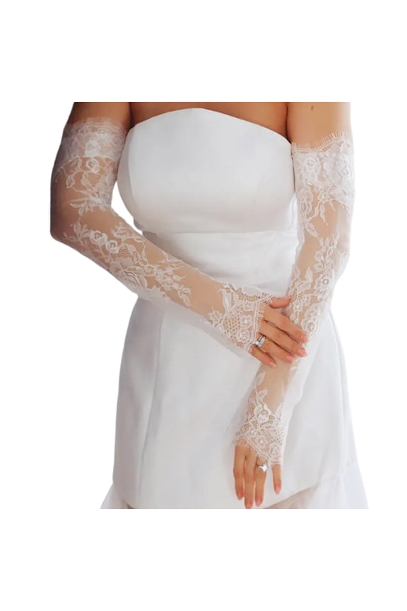 Long Sheer Gloves with Lace Flower Bridal Shower Arm Covers for Special Occasion Wedding Gloves for Photography Wear