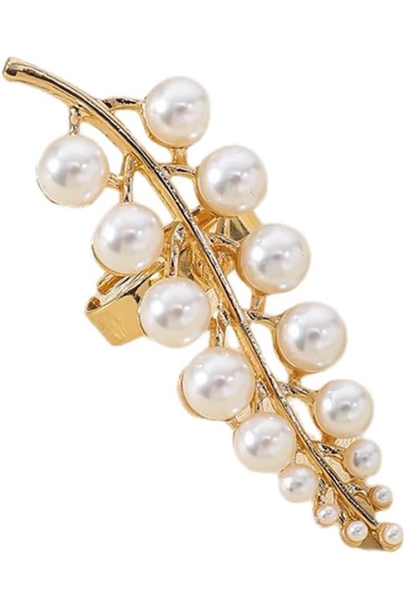 Long Shell Pearl Leaf Statement Ring for Women Gold Plated Elegant Adjustable Expandable White Ball Open Wide Wrap Finger Rings Comfort Fit Wedding Prom Cocktail Party Jewelry