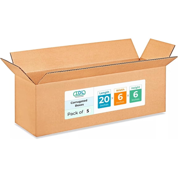 Long Shipping & Moving Boxes 20 x 6 x 6 inches (5-Pack) - Extra Strength 200 lb vs Regular - Corrugated Shipping Boxes for USPS/UPS/FEDEX - Heavy-Duty Cardboard Box by