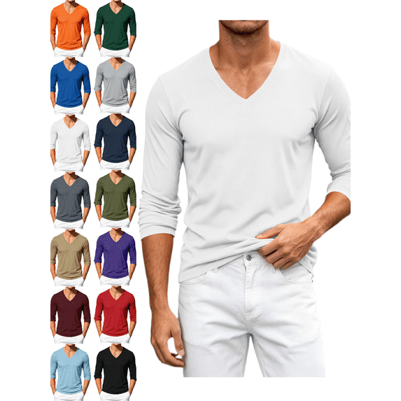 Long Shirts for Men V Neck Slim Fit Shirt Moisture Wicking Lightweight Tops for Daily Work and Outdoor Athletic Wear