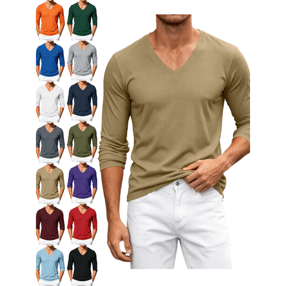 Long Shirts for Men V Neck Slim Fit Shirt Moisture Wicking Lightweight Tops for Daily Work and Outdoor Athletic Wear