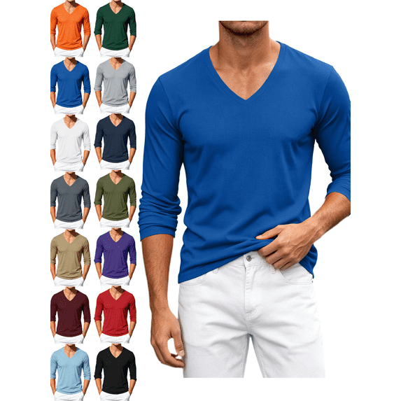 Long Shirts for Men V Neck Slim Fit Shirt Moisture Wicking Lightweight Tops for Daily Work and Outdoor Athletic Wear