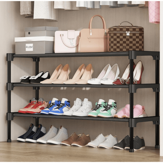 Long Shoe Rack-Shoe Organizer 2 Tier Shoe Rack for Closet Front Door Entryway Garage, Stackable Standing and ly Combinable Shoe Storage, Space Saving Small Shoe Shelves.