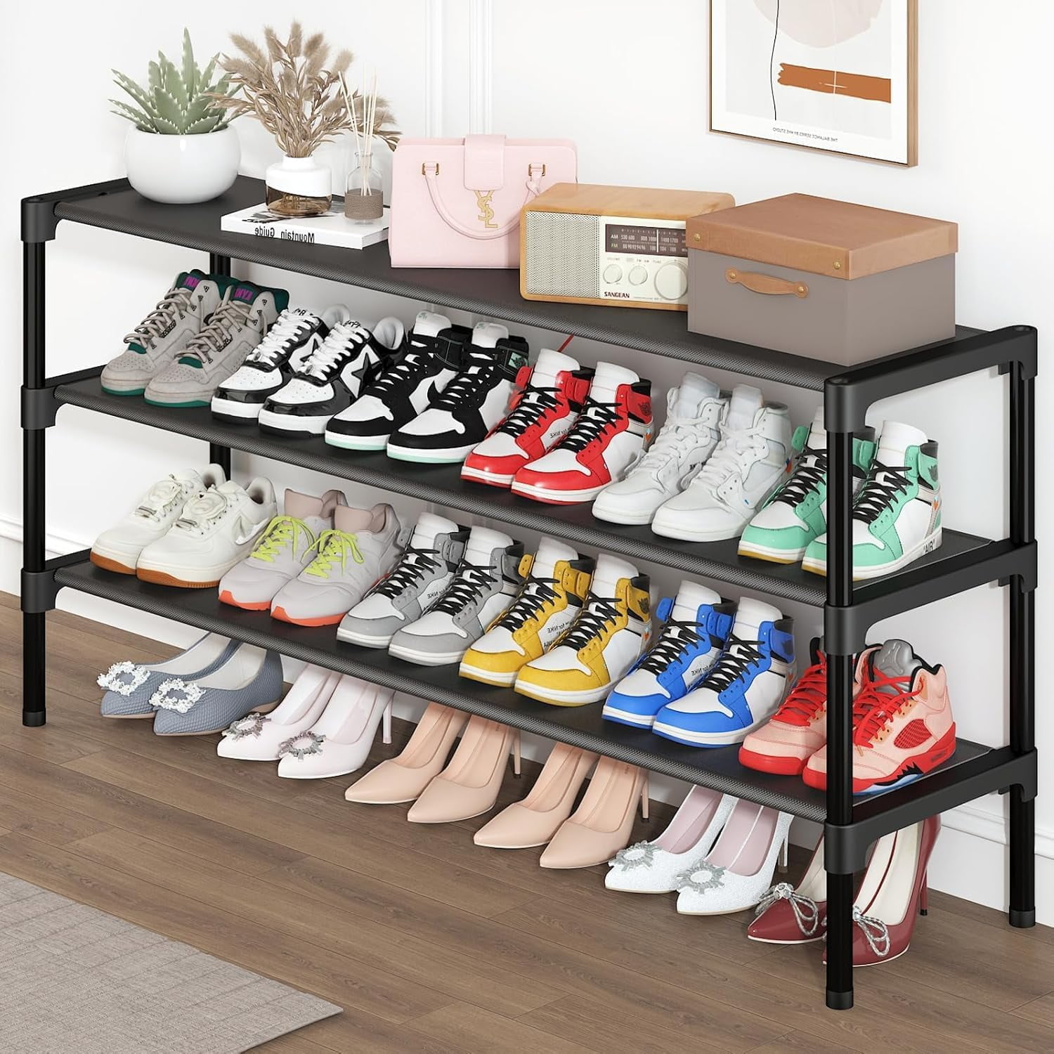 Long Shoe Rack-Shoe Organizer 3 Tier Shoe Rack for Closet Front Door ...