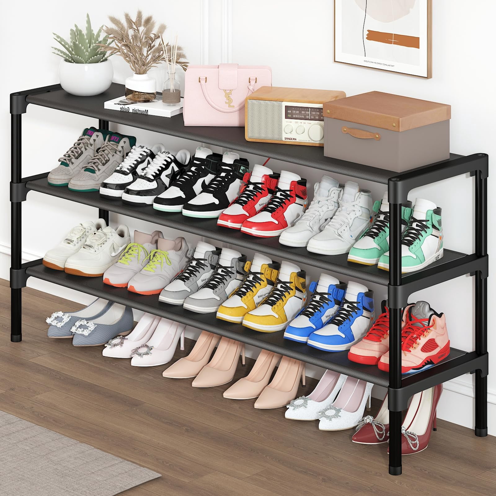 Long Shoe Rack-Shoe Organizer 4 Tier Shoe Rack for Closet Front Door ...