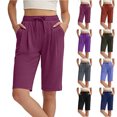 thumbnail image 1 of Long Shorts for Women Hiking Cargo Bermuda Shorts Lightweight Knee Length Capris for Summer Travel Fishing,Hot Pink XXXL, 1 of 8
