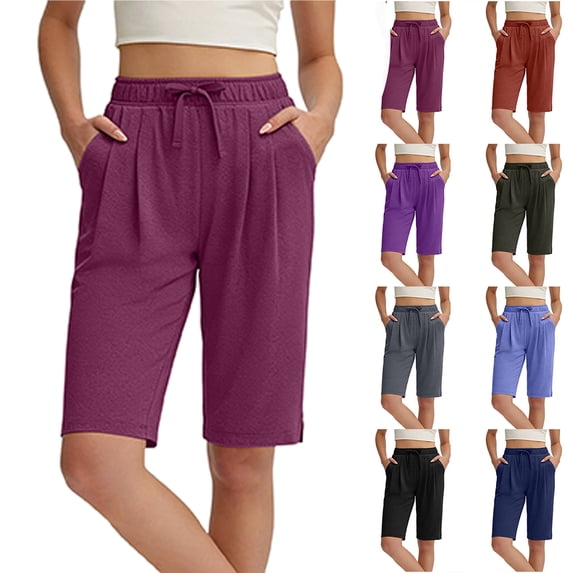 Long Shorts for Women Hiking Cargo Bermuda Shorts Lightweight Knee Length Capris for Summer Travel Fishing,Hot Pink XXXL