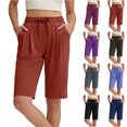 thumbnail image 1 of Long Shorts for Women Hiking Cargo Bermuda Shorts Lightweight Knee Length Capris for Summer Travel Fishing,Orange L, 1 of 8