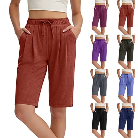 Long Shorts for Women Hiking Cargo Bermuda Shorts Lightweight Knee Length Capris for Summer Travel Fishing,Orange L