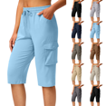 thumbnail image 1 of Long Shorts for Women Petite Lightweight Quick Dry Hiking Cargo Shorts with Pockets Summer Drawstring Bermuda Short Sky Blue S, 1 of 8