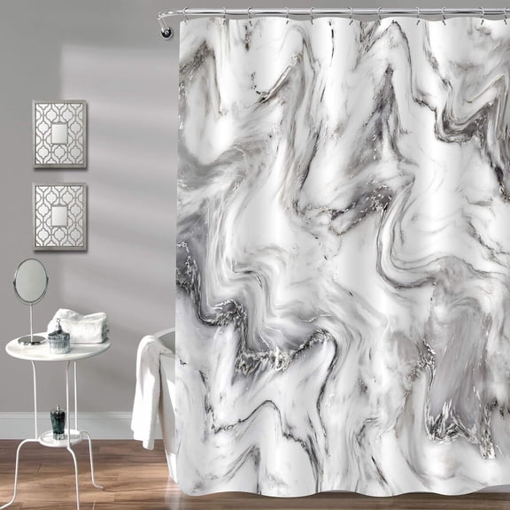 Long Shower Curtain 72 x 78, Tall Abstract Grey Marble Shower Curtain, Modern Luxury Art Waterproof Fabric Shower Curtain for Bathroom Decor