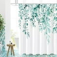 thumbnail image 1 of Long Shower Curtain 72 x 78, Teal Floral Shower Curtain for Bathroom, Watercolor Plant Eucalyptus Leaves Fabric Shower Curtain Set with Hooks, 1 of 6