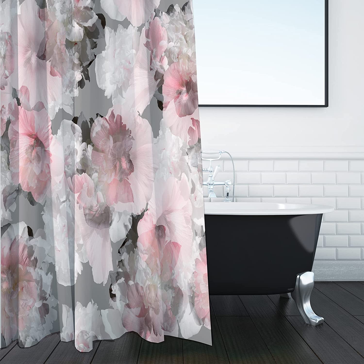 Long Shower Curtain - 84Inch, Water Resistant Polyester Fabric Bathroom Shower Curtain, Pink ...