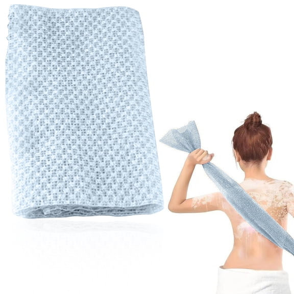 Long Shower Towel Cozival 48-Inch Exfoliating Shower Towel for Back - Long Stretch Scrub Cloth for Men & Women, Grid Texture, Removes Dead Skin & Improves Circulation, Back Washing Cloth, Blue