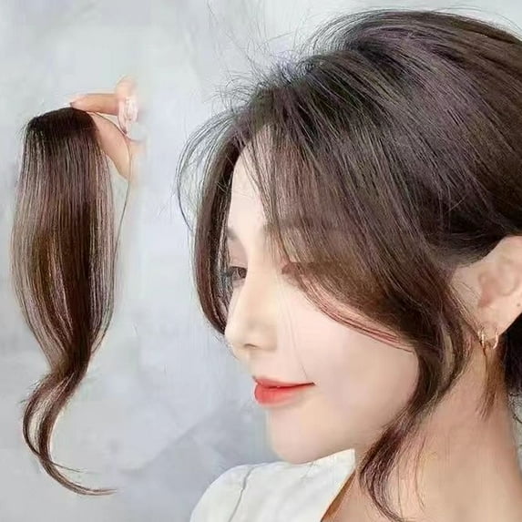 Long Side Air Bangs,False Eight-Character Bangs,Side Bangs Clip In,Clip on Wispy Bangs,Heat Resistant Fiber Hair Bangs Extensions DARK BROWN