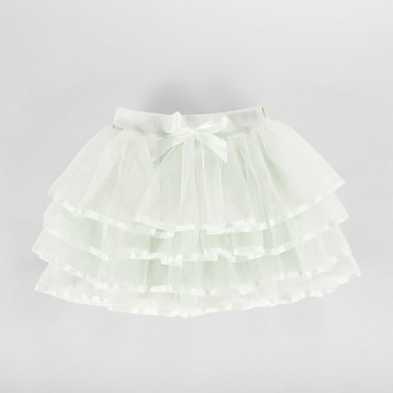 Long Skater Skirts for Girls Girls' Mesh Mini Skirt Cute Bow Elastic Waist Cake Layered Princess Tulles Dance Skirts White 6-7Y