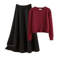 thumbnail image 1 of Long Skirt Sets Women 2 Piece Outfits Work Ribbed Knit Crop Tops Maxi Flowy Skirts Matching Sets Fall Clothes 2025 2026 (Black3, XX-Large), 1 of 5