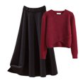 thumbnail image 1 of Long Skirt Sets Women 2 Piece Outfits Work Ribbed Knit Crop Tops Maxi Flowy Skirts Matching Sets Sweater Sets for Women (Black3, Large), 1 of 5