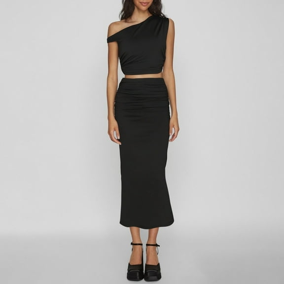 Long Skirt Suit For Vacation And Daily Wear Stylish One Shoulder Dress With Midi Skirt And Belt For Any Season For Trendy Outfits And Comfortable Everyday Fashion Work Skirt Formal Dress Women Long