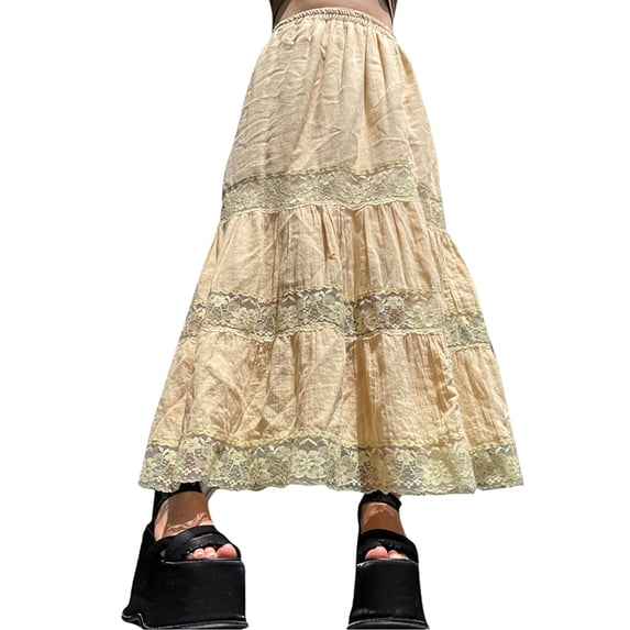 Long Skirts Fairyore Grunge Retro Skirts Kawaii Holiday Brown Pleated Cute Party Skirts Women Streetwear Clothes