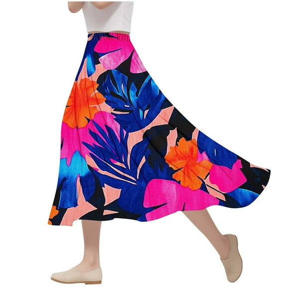 Long Skirts for Women Boho Floral Skirts Summer Beach Bohemian Party Going Out Skirt Vintage Flower Print High Waist Casual Loose Skirt Maxi A-Line Dress