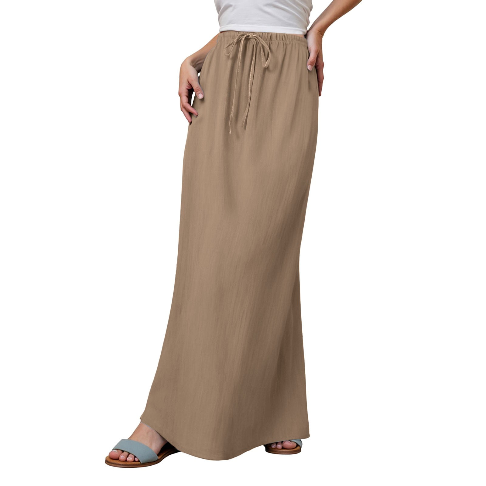 Long Skirts Women Summer Linen Maxi Skirts Drawstring Waist A Line