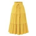 thumbnail image 1 of Long Skirts for Women Trendy New Women's High Elastic Waist Midi Skirt Casual Summer Trendy Tie Front Flowy Ruffle Floral Print a Line Skirts Yellow L, 1 of 2