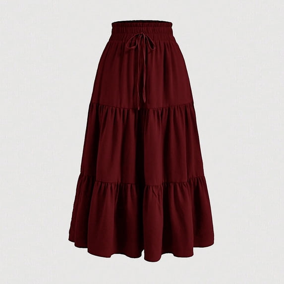 Long Skirts for Women 2026 Summer High Waist A Line Tiered Maxi Skirt Casual Elegant Beach Vacation Clothes Wine S