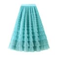 thumbnail image 1 of Long Skirts for Women A Line Pleated Long Tutu Skirt Ruffle Calf Length High Waist Skirt Womens Summer Clothes Sky Blue M, 1 of 2