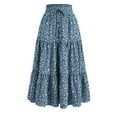 thumbnail image 1 of Long Skirts for Women Boho 2025 summer Drawstring High Waisted Casual A Line Skirt Trendy Pleated Beach Flowy Maxi Skirt Blue XL, 1 of 9