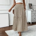 thumbnail image 1 of Long Skirts for Women Boho Floral High Waisted Casual A Line Skirt Pleated Beach Flowy Swing Maxi Skirt with Pockets Khaki S, 1 of 8