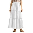 thumbnail image 1 of Long Skirts for Women Boho Maxi Skirt Summer Pleated Tiered A-Line Elastic High Waist Flowy Long Beach Skirt, 1 of 5