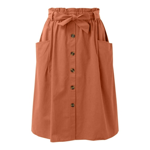 Long Skirts for Women Casual High Waist Pleated A Line Midi Skirt with Pocket Summer Clothes for Women Red A