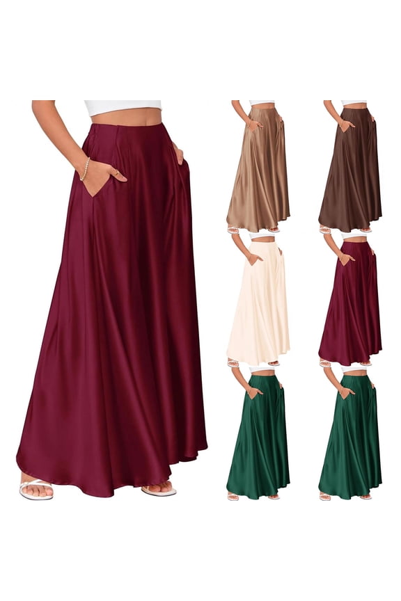 Long Skirts for Women Elastic High Waist Maxi Skirts Plain Loose Casual A Line Skirt Ladies Tiered Flowy Summer Skirt with Drawsting S-XXL Green M
